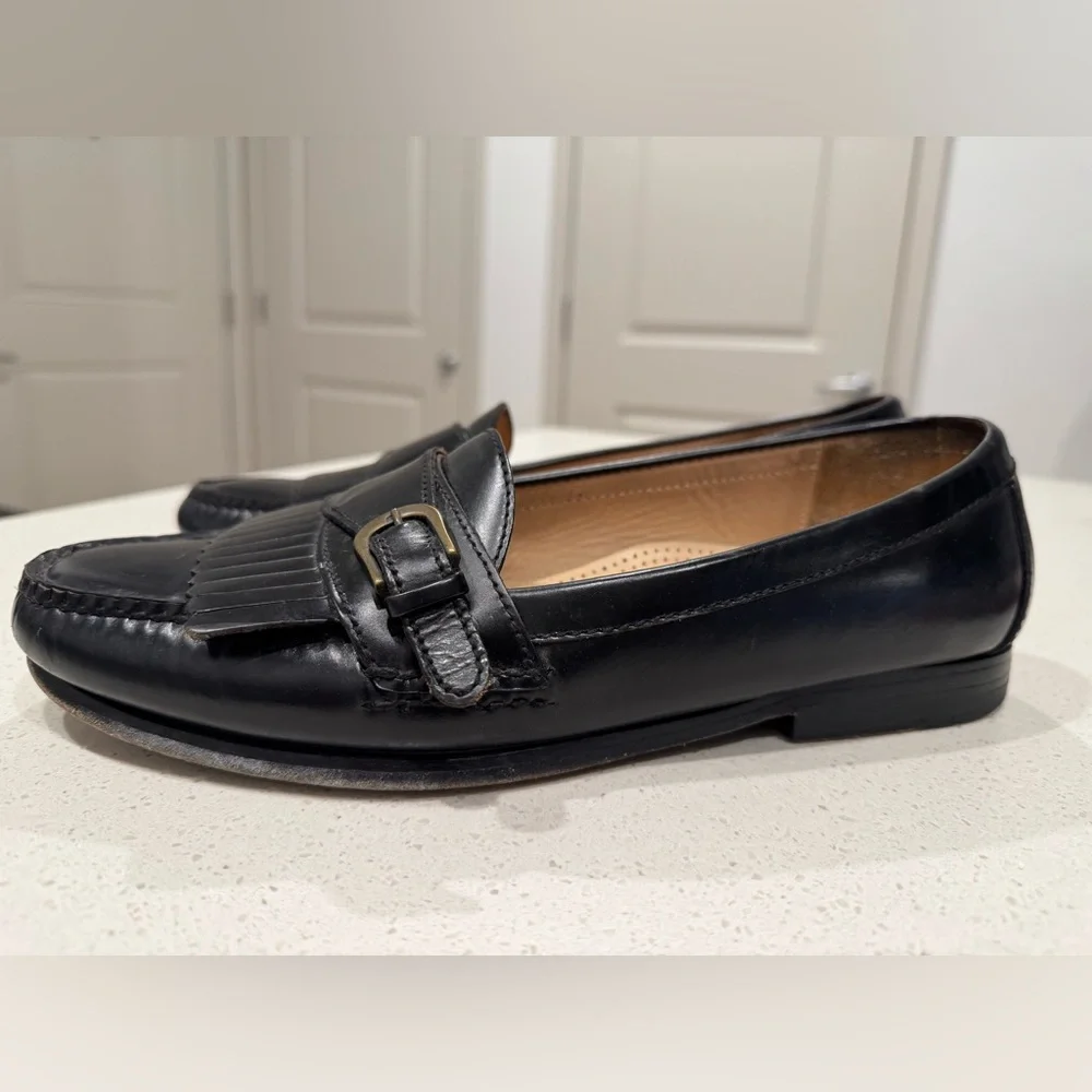 Cole Haan City Black Leather Kiltie Monk Strap Loafers - Size 10